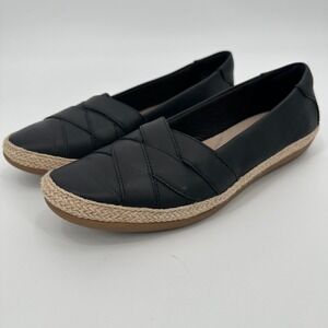 Clarks‎ Ultimate Collection Black Leather Espadrille Flats Size 8 Slip On Shoes